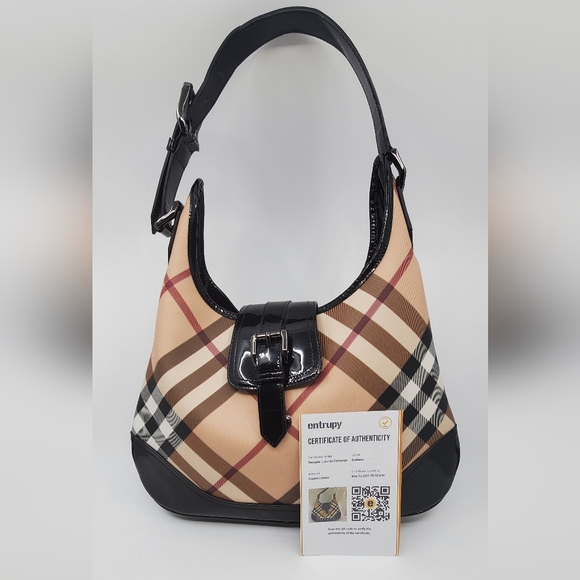 Burberry Handbags - Burberry Patent Nova Check Brooke Hobo